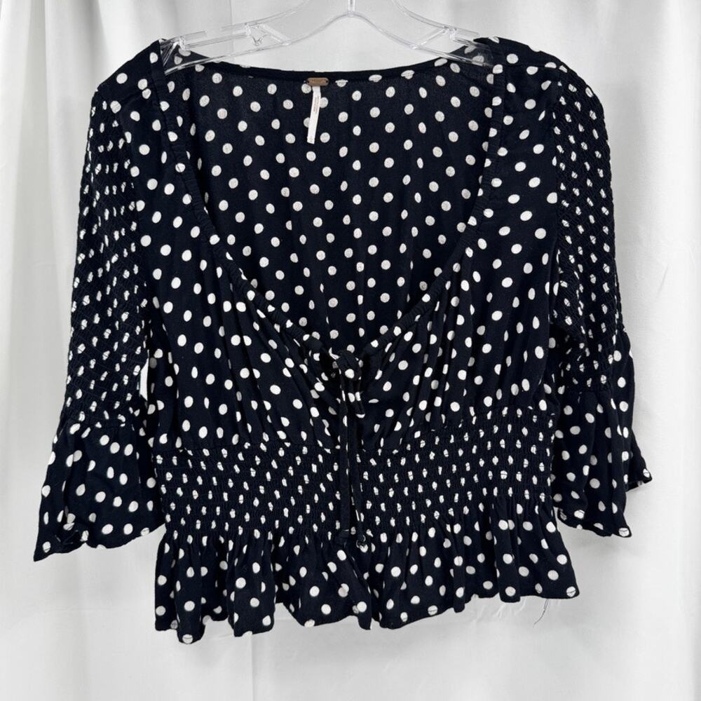 Free People Bit of Something Top Sz L Black White Polka Dot
